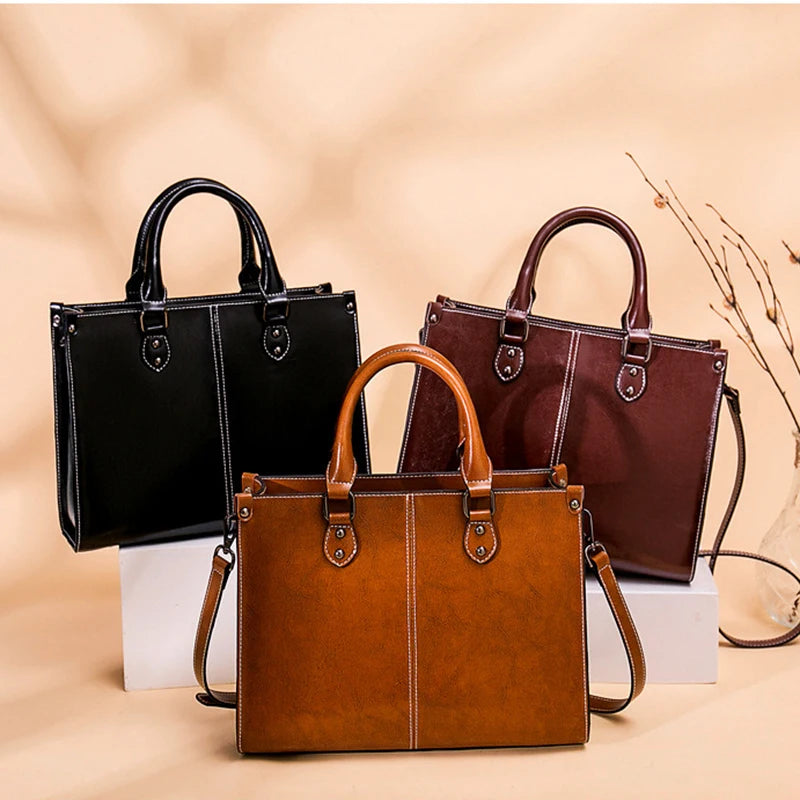 Genuine Leather Women’s Handbag – Crossbody & Tote Shoulder Bag