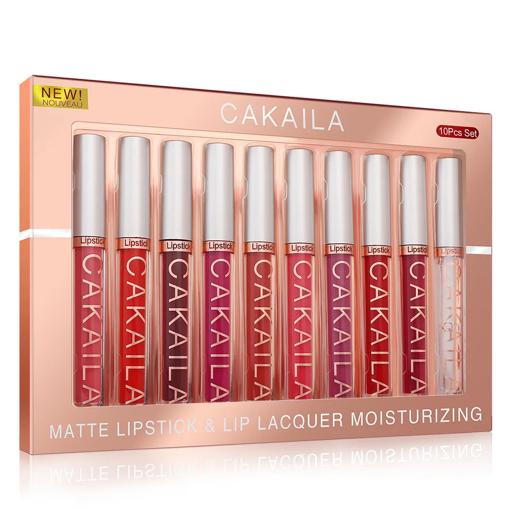 CAKAILA 10PCS Nude Lip Gloss Set – Matte, Velvet, Waterproof, Long-Lasting