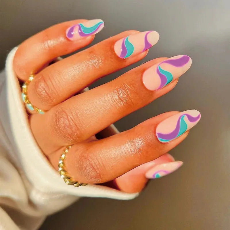 Medium Acrylic Almond Fake Nails – Removable Press-On, French Style, Europe/USA Design