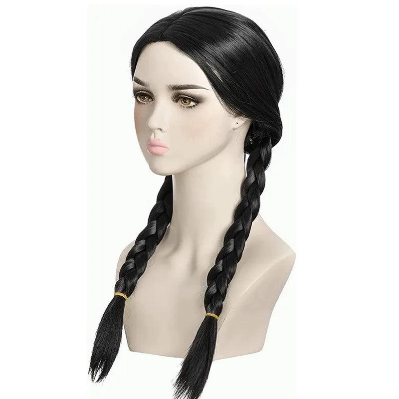 Black Synthetic Hair Extensions – Double Braid, Long Straight, Cosplay/Halloween