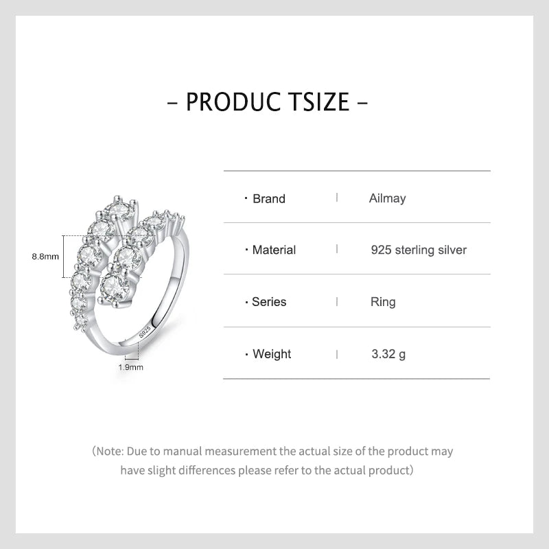 Ailmay 925 Sterling Silver Adjustable Zircon Ring