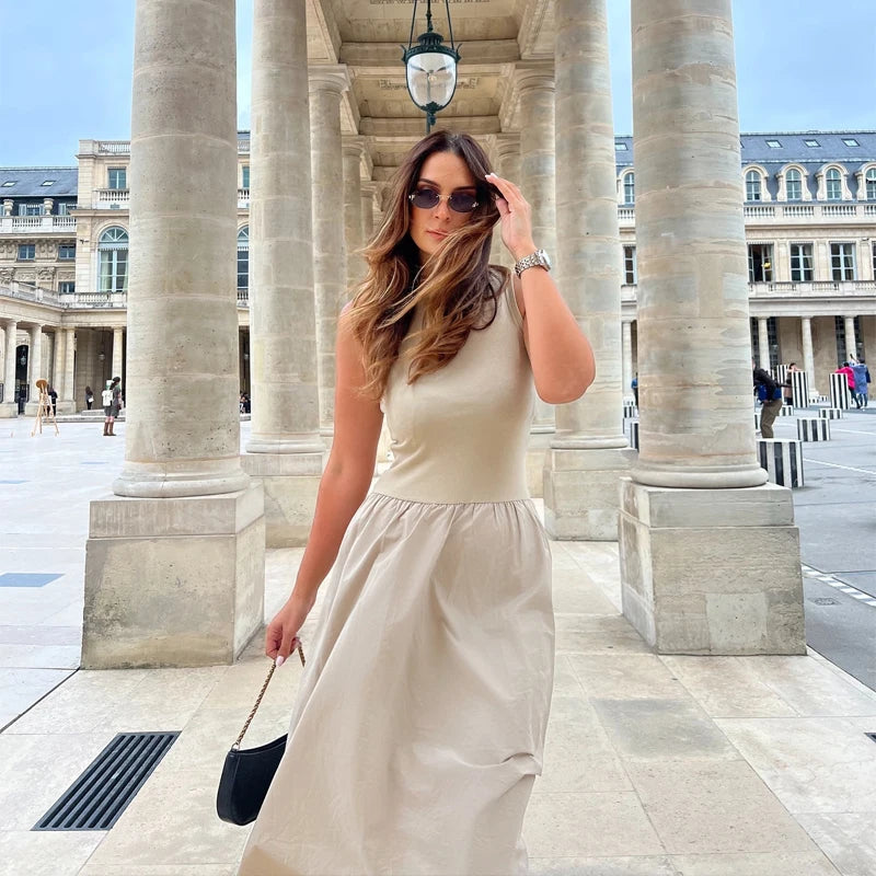 HXAO Women’s Black Sleeveless O-Neck Slim Dress