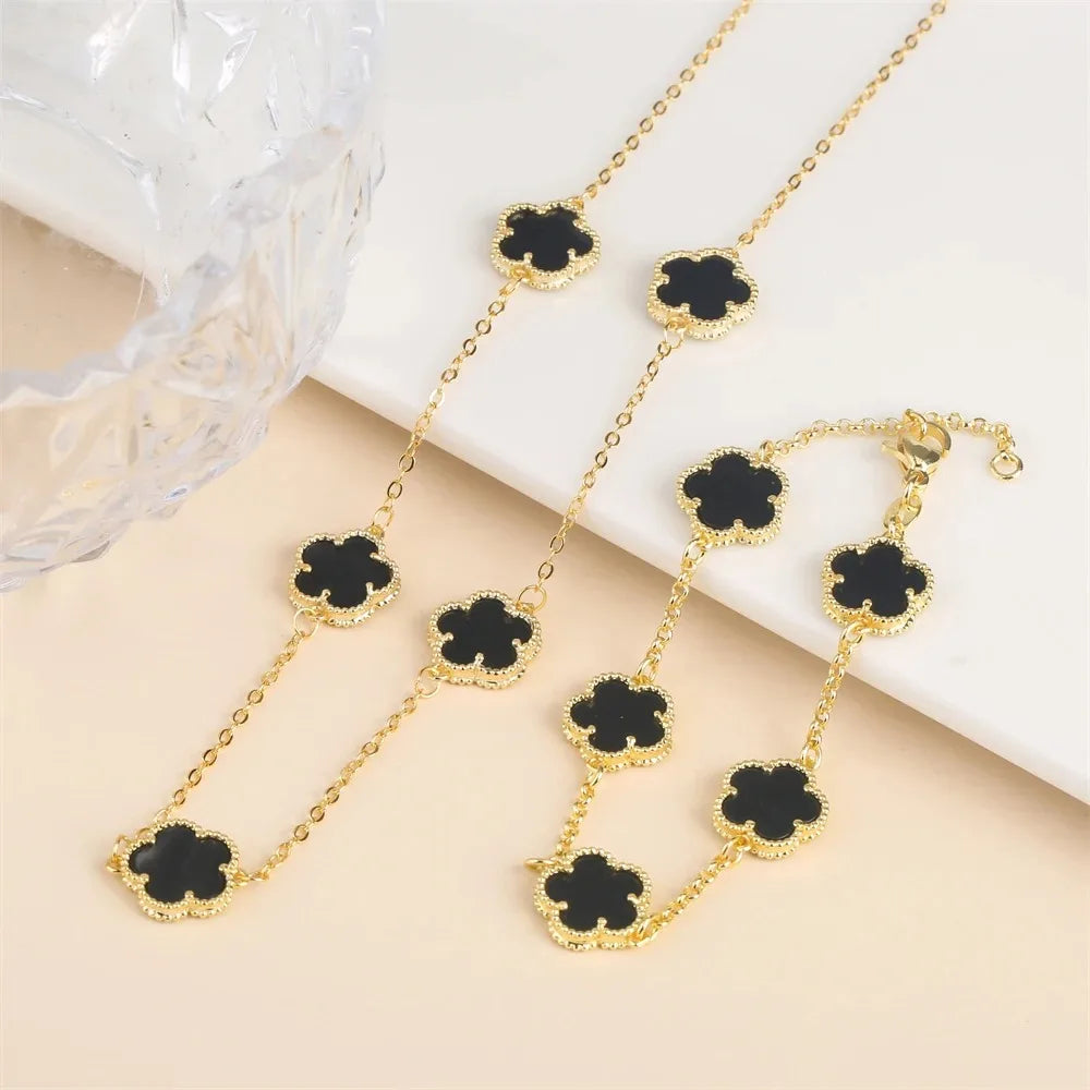 Five-Leaf Flower Jewelry Set – Bracelet & Necklace for Women