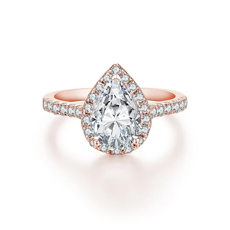 ATTAGEMS Pear Cut 2.0CT D Color VVS1 Luxury Moissanite Ring 925 Sterling Silver Pure 18K 14K 10K Gold Engagement Ring for Women