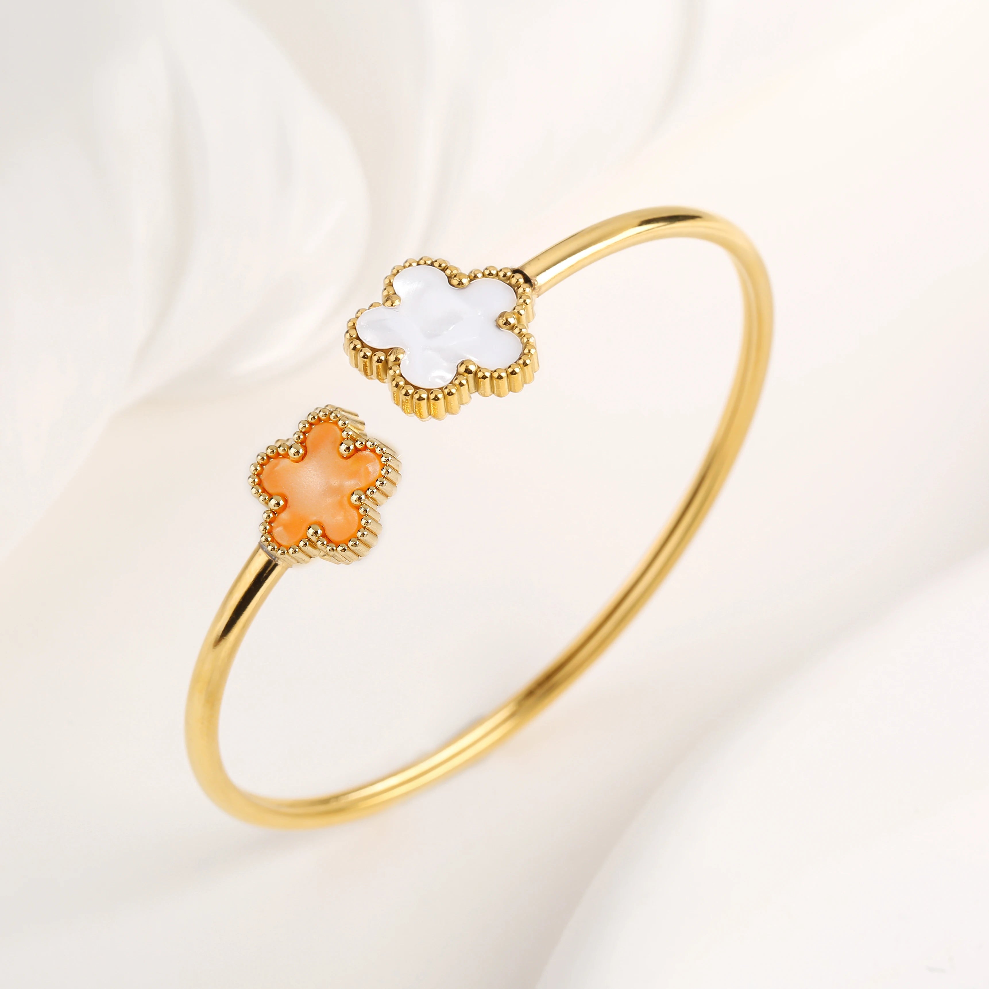 Creative Five-Leaf Flower Open Bangle – Stainless Steel for Women