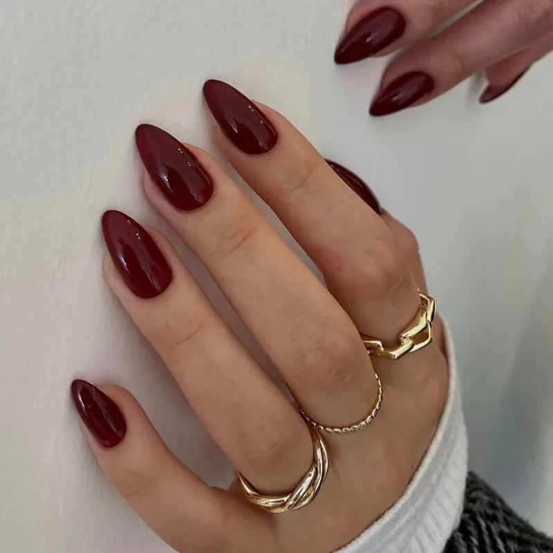Medium Acrylic Almond Fake Nails – Removable Press-On, French Style, Europe/USA Design