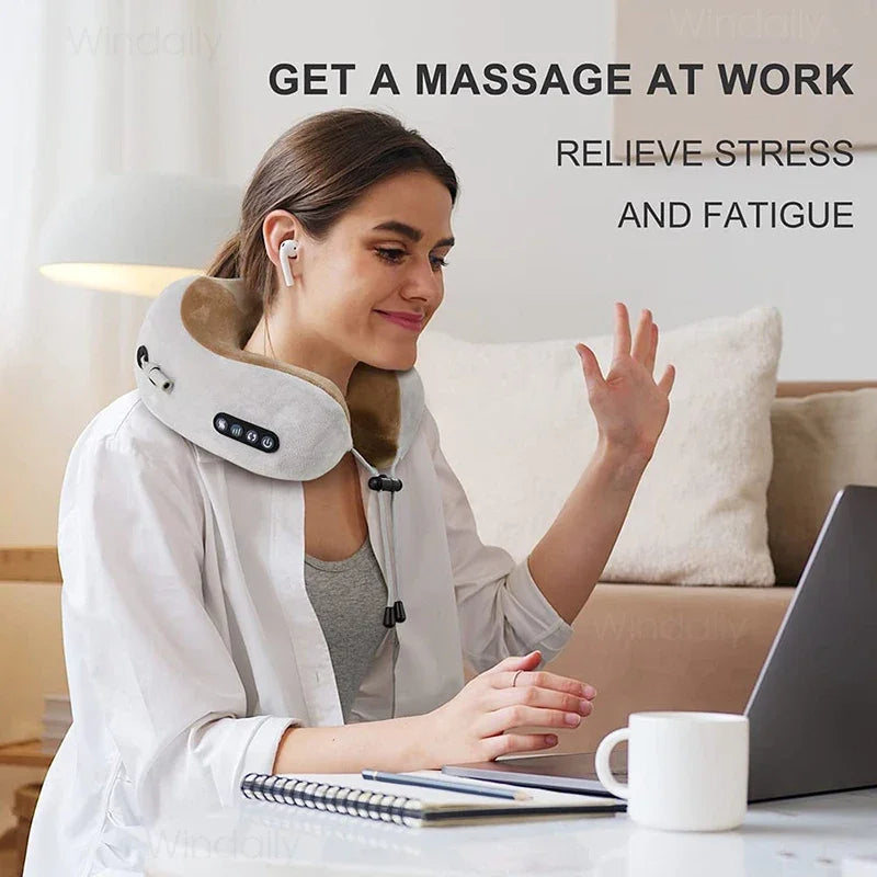 Electric Neck Massager – 3D Shiatsu, Heat & Vibration, U-Shaped Pillow, Shoulder & Cervical Pain Relief