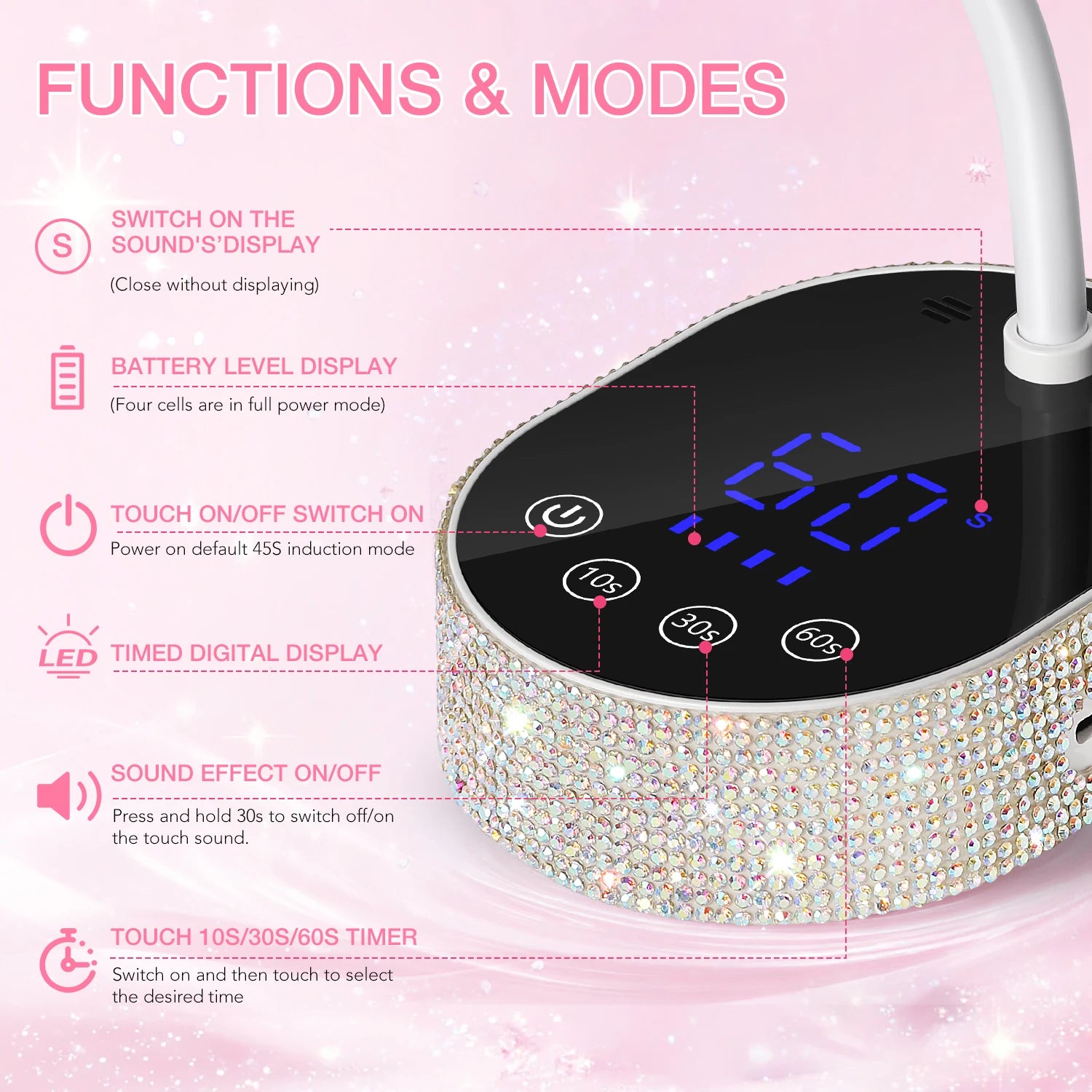 DianaBeauty UV LED Nail Lamp – Silver, Rechargeable, Touch Screen, 3 Timers, Auto Sensor