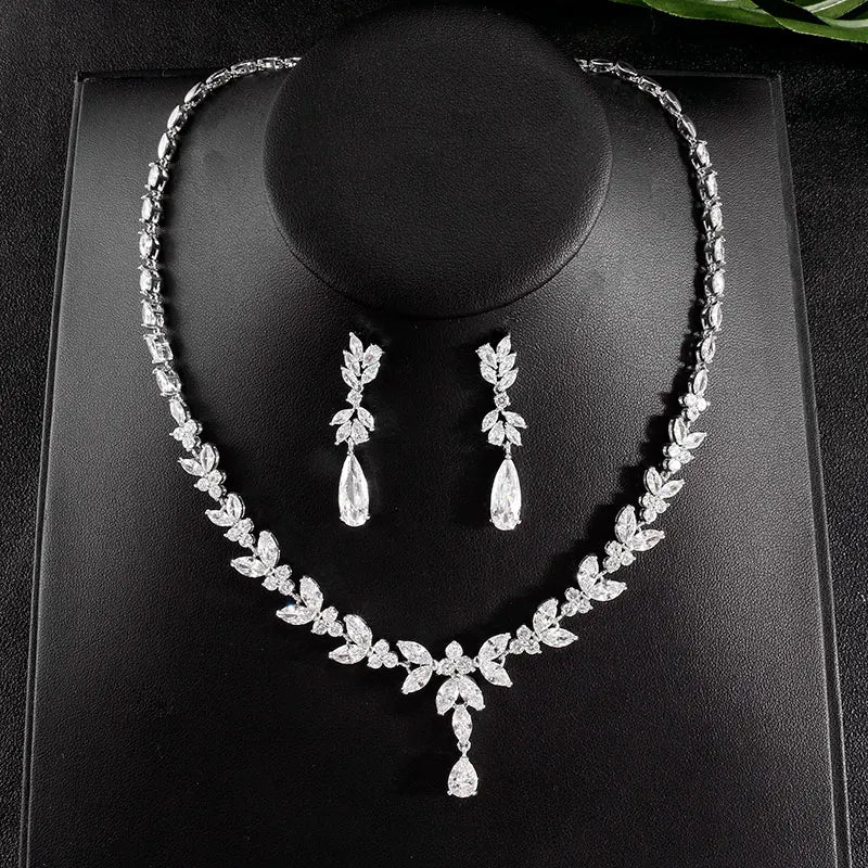 ZAKOL Luxury Cubic Zirconia Earrings & Necklace Set