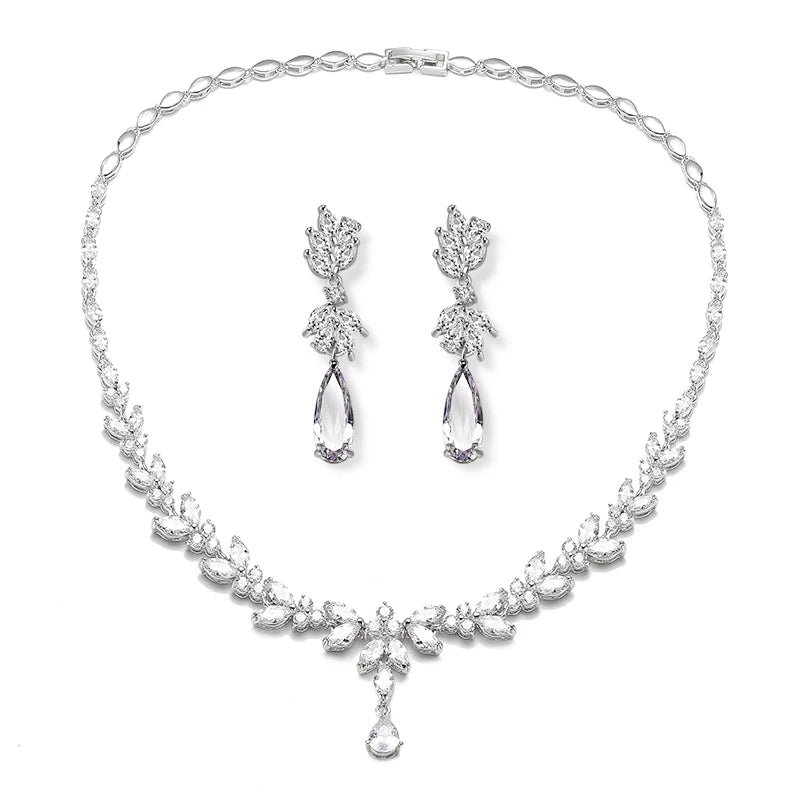 ZAKOL Luxury Cubic Zirconia Earrings & Necklace Set