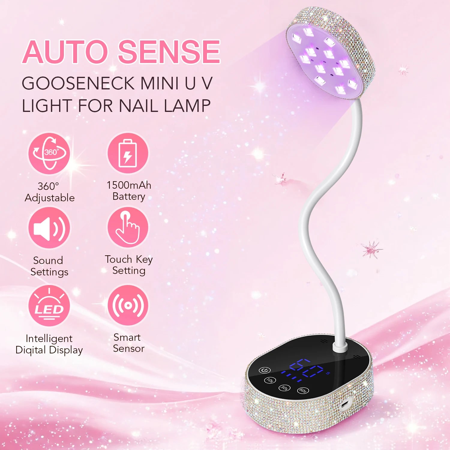 DianaBeauty UV LED Nail Lamp – Silver, Rechargeable, Touch Screen, 3 Timers, Auto Sensor