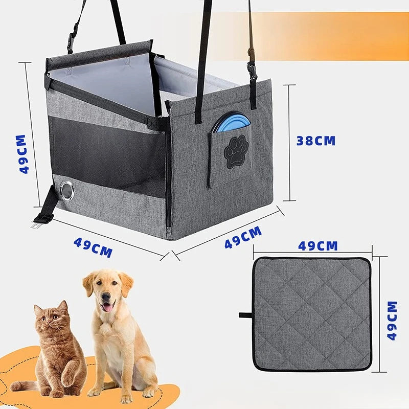 Portable Dog Car Seat – Foldable Travel Bed, Waterproof, Safety Mesh, for Puppies & Cats