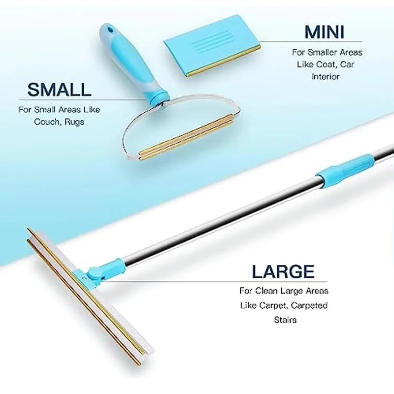 Pet Hair Remover Set with Telescopic Handle & 180° Rotation