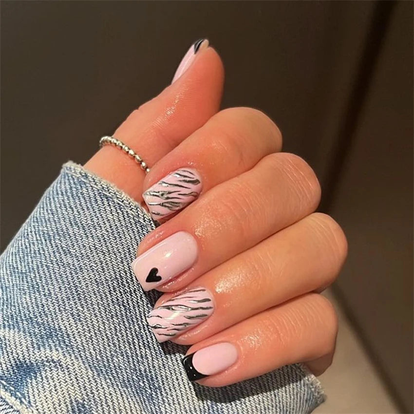 24pcs Wine Red Glitter Gradient Press-On Nails