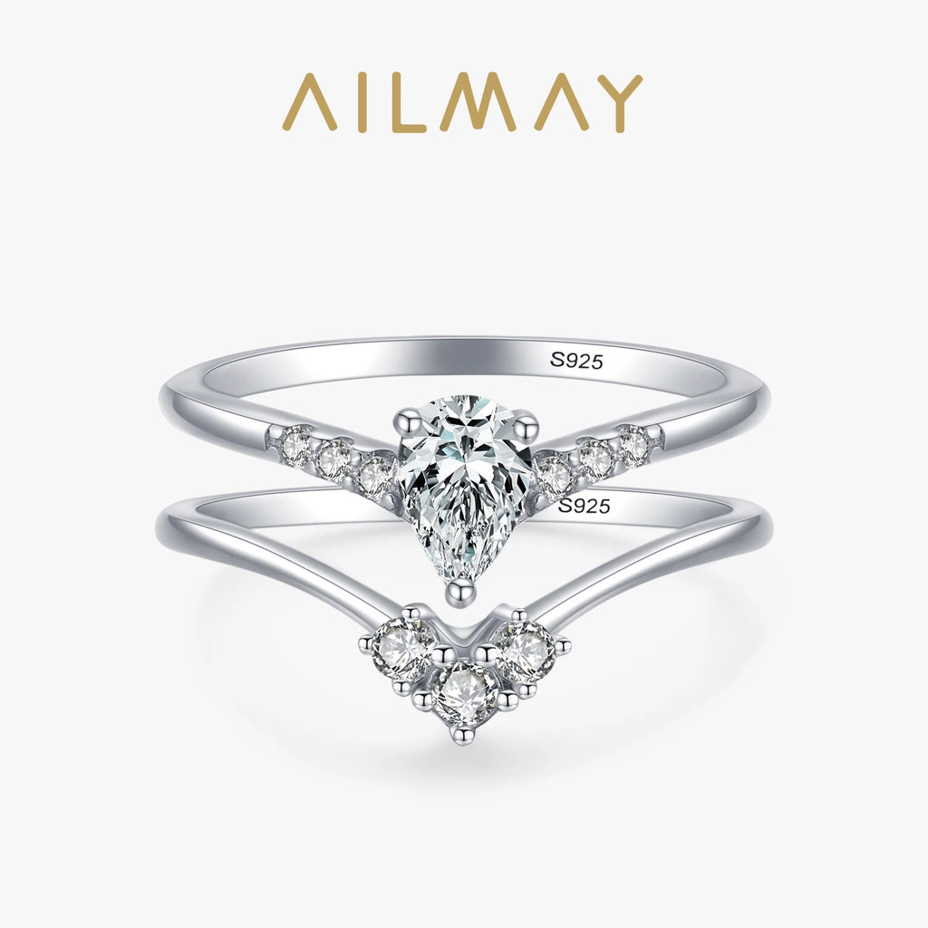 Ailmay 925 Sterling Silver Emerald Cut CZ Ring Set