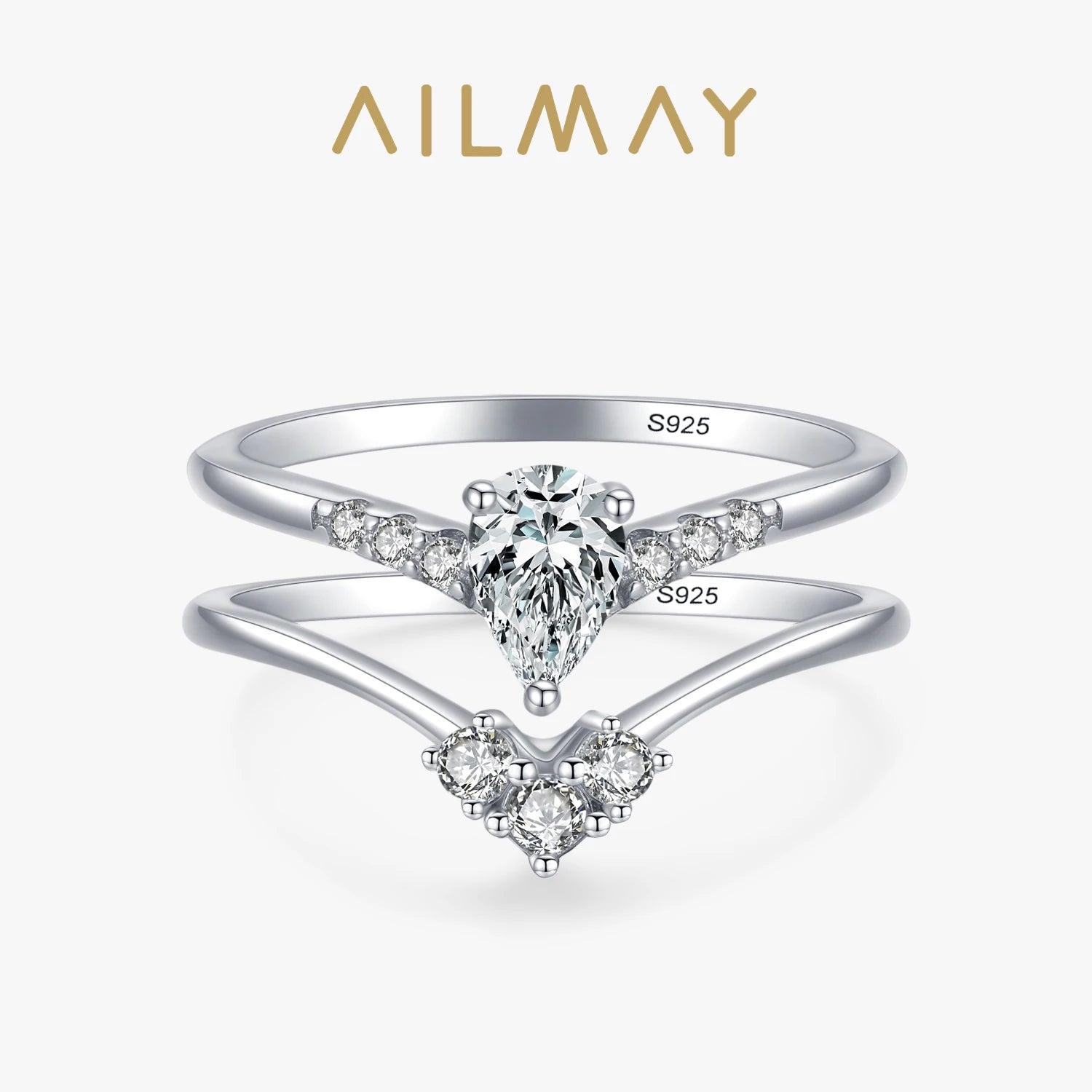 Ailmay 925 Sterling Silver Emerald Cut CZ Ring Set