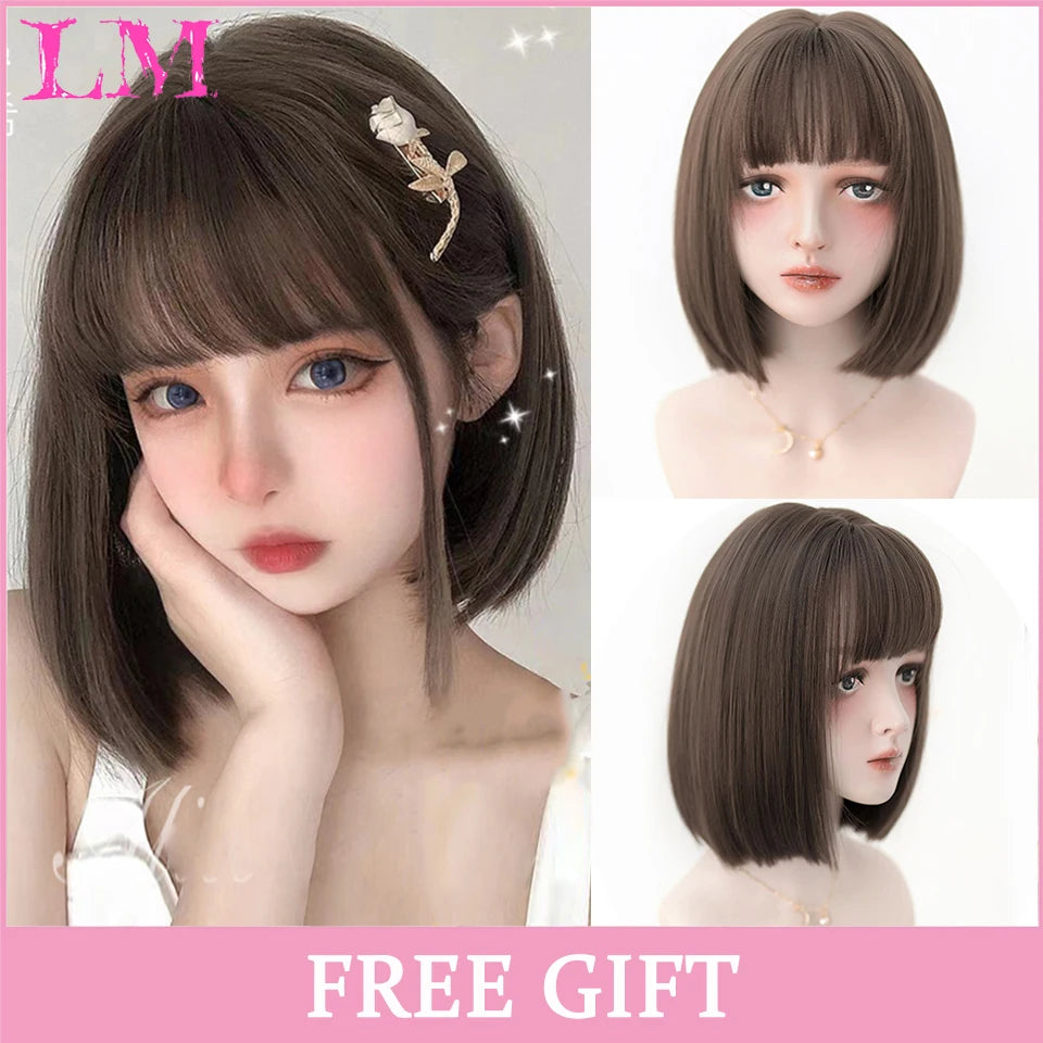 LM Cosplay Wig – 24" Long, Straight Pink, Bangs, Heat-Resistant