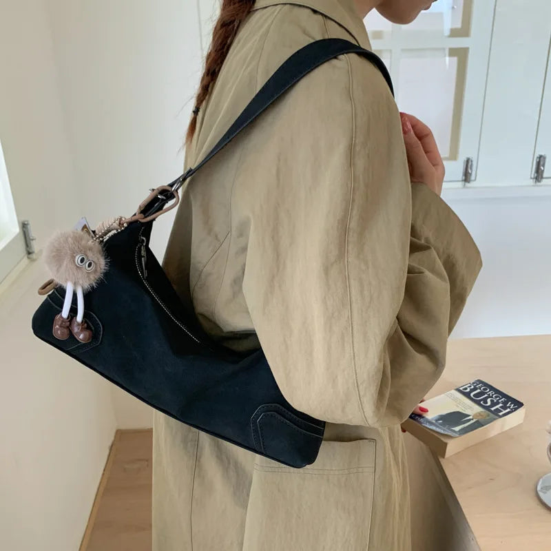 Trendy Suede Leather Underarm Bag – Retro Motorcycle Style for Women