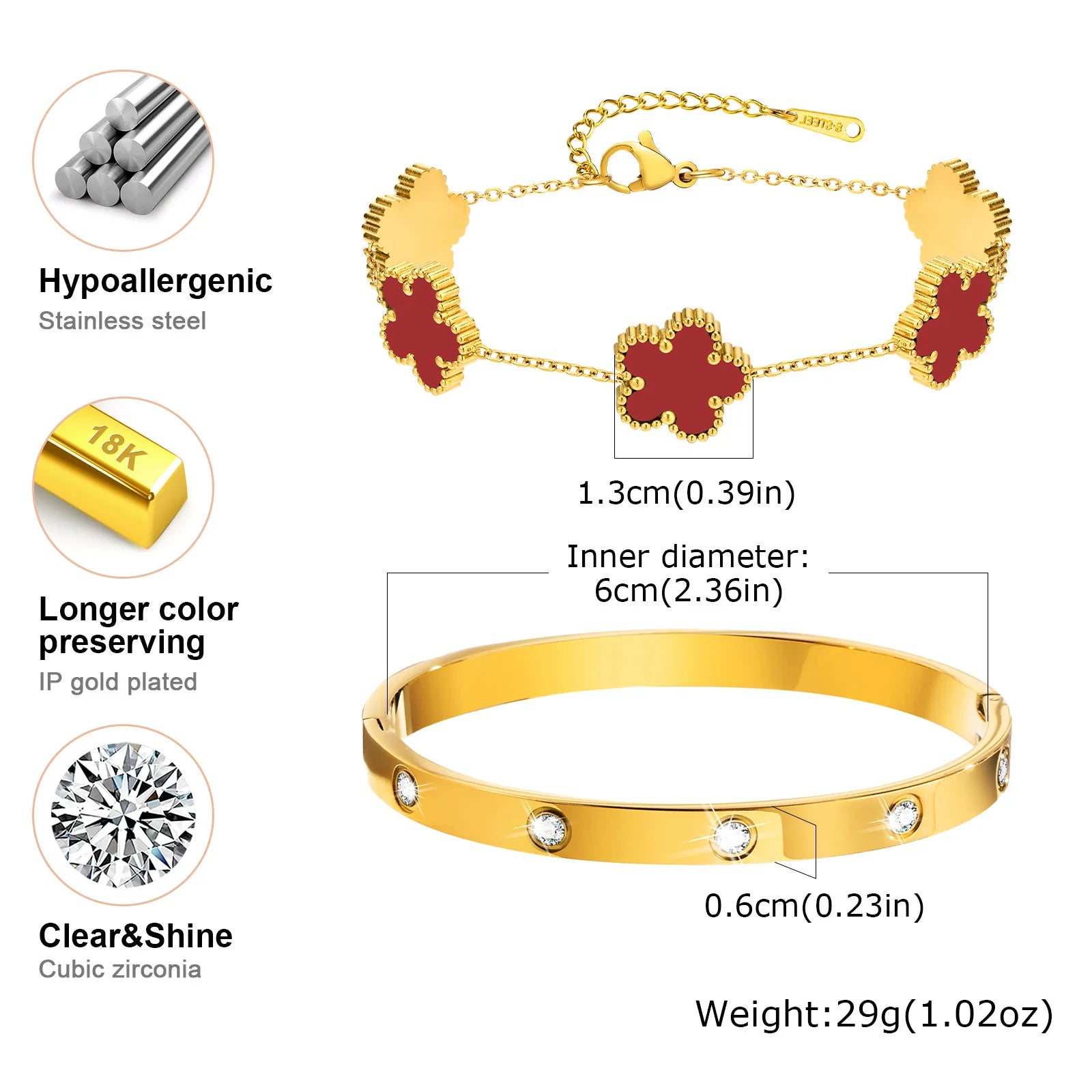 13mm Clover Stainless Steel Bracelet Set – Women’s Gift