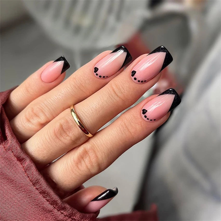 24pcs Wine Red Glitter Gradient Press-On Nails