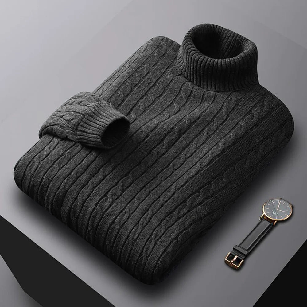 Men's Turtleneck Sweater – Solid Color, High Neck, Knitted, Casual, Fall/Winter