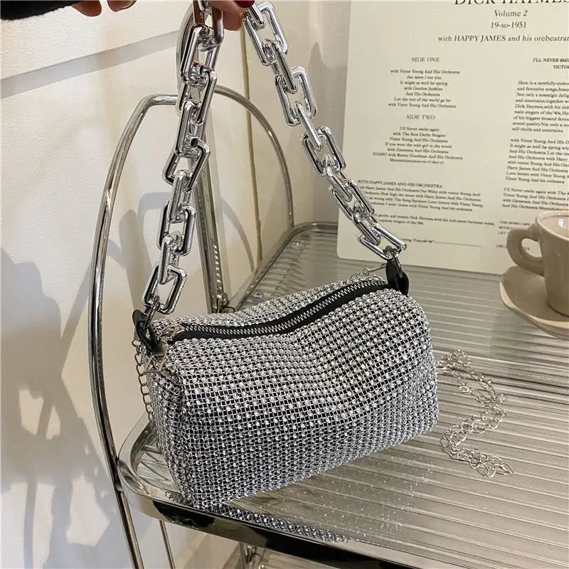 Rhinestone Glitter Bucket Bag – Mini Women’s Crossbody Purse