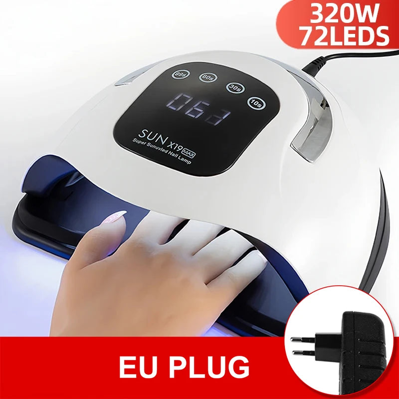 320W SUN X19 MAX Nail Lamp – 72 LEDs, UV/LED, Gel Polish Curing, Large LCD Touch Screen