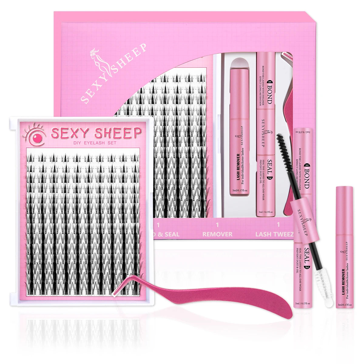 ISEEN DIY Lash Extension Kit – Mixed Styles, Clusters, Includes Bond & Seal, Tweezers & Brush
