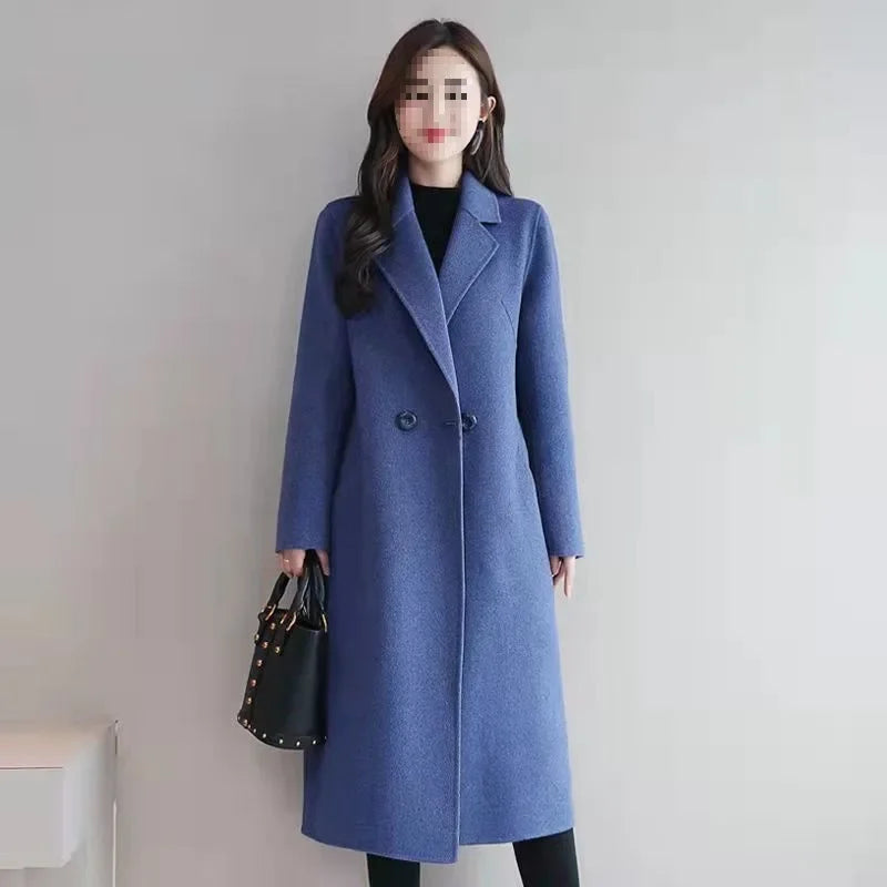 Manteau Femme Grande Taille Mi-Long – Laine, Coupe Ample, Style Coréen, Printemps/Automne, Polyester Épaissi