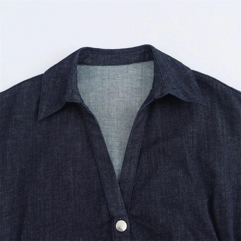 Summer Women's V-Neck Slim Fit Denim Dress