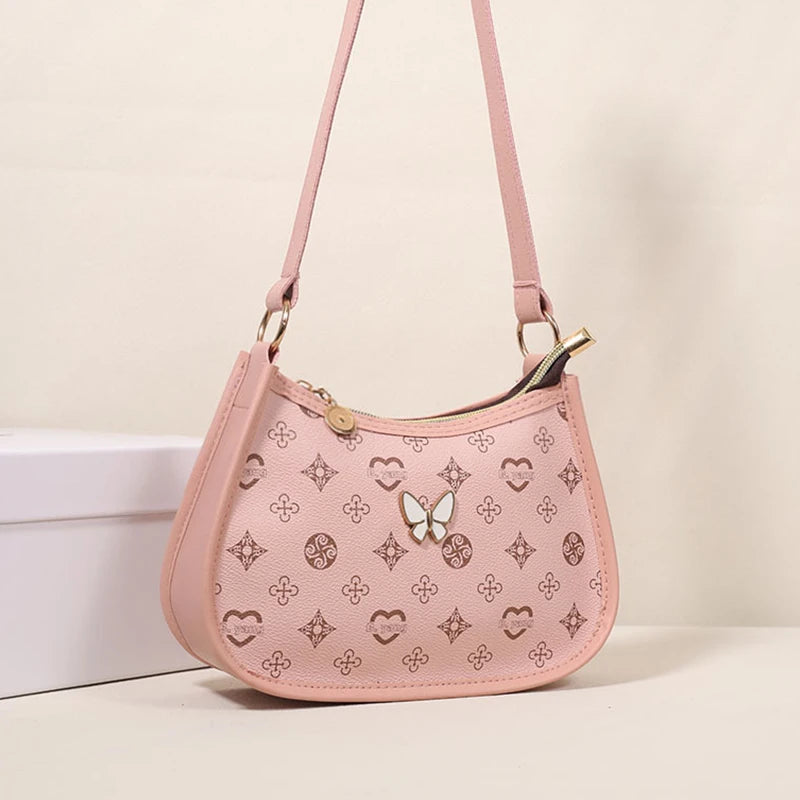 Premium Crescent Shoulder Bag – Butterfly Decor Women’s Handbag
