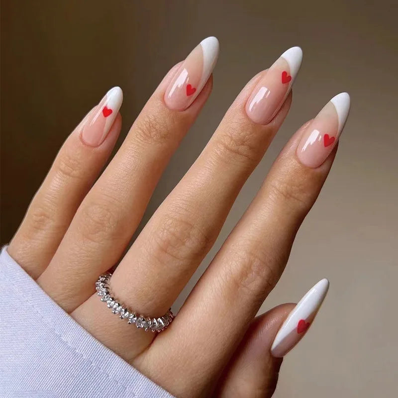 Medium Acrylic Almond Fake Nails – Removable Press-On, French Style, Europe/USA Design
