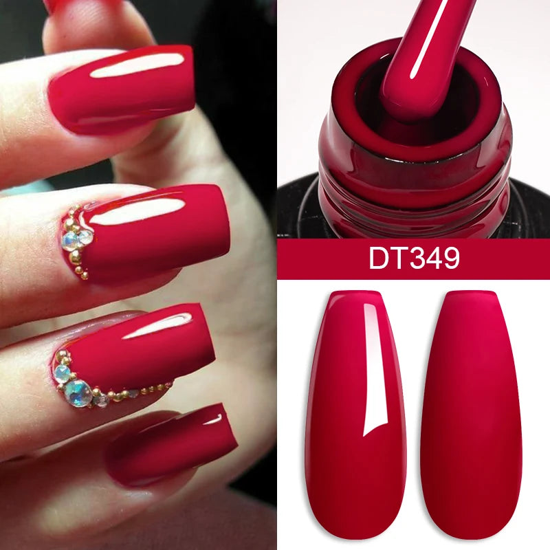 MEET ACROSS 7ml Red Gel Nail Polish – Crystal, Semi-Permanent, UV Soak-Off, Matte Top/Base Coat