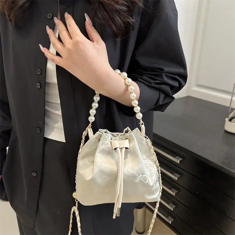 Pearl Bucket Shoulder Bag – Fashion Women’s Crossbody Handbag