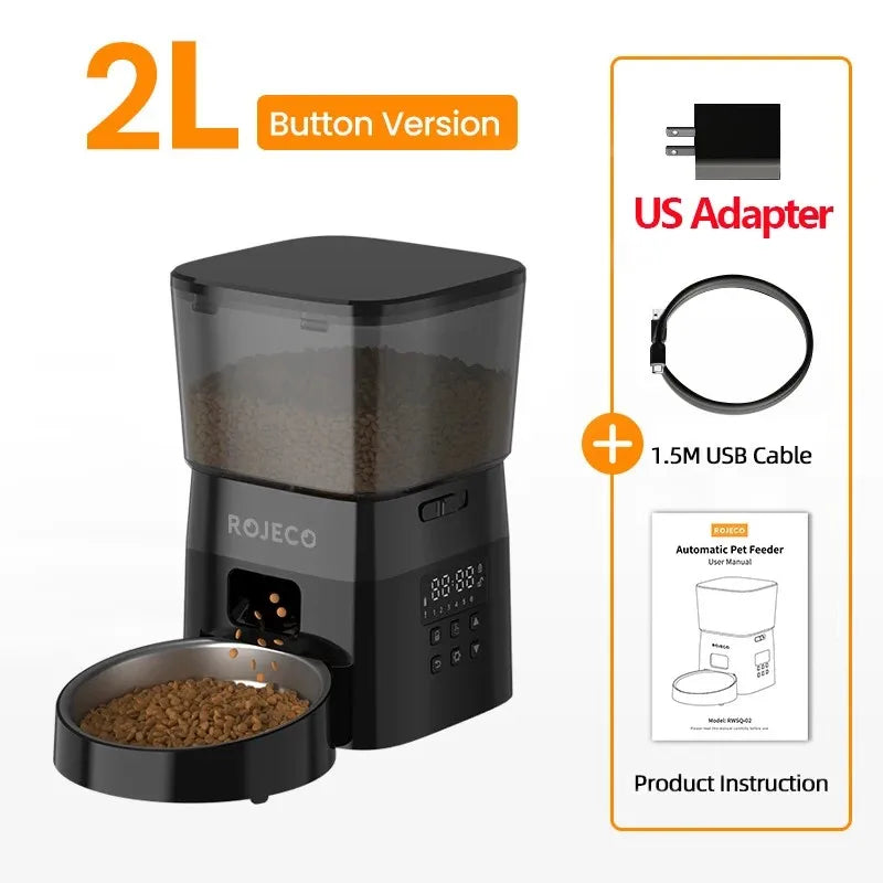 ROJECO Automatic Pet Feeder – Button Version, Smart Cat & Dog Food Dispenser