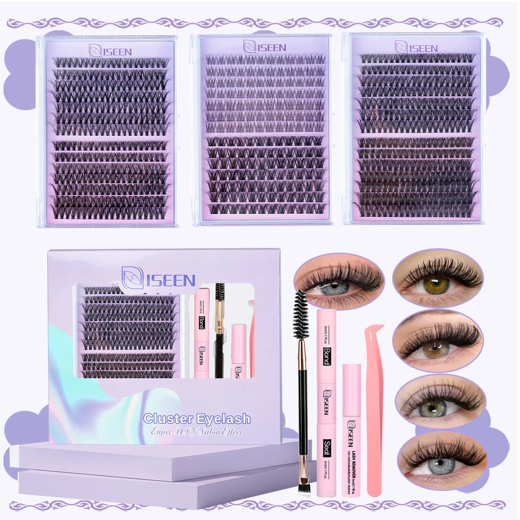 Lash Clusters Kit – 3 Styles, C Curl, Fluffy Soft Eyelashes, Includes Bond & Seal, Natural Look for Beginners