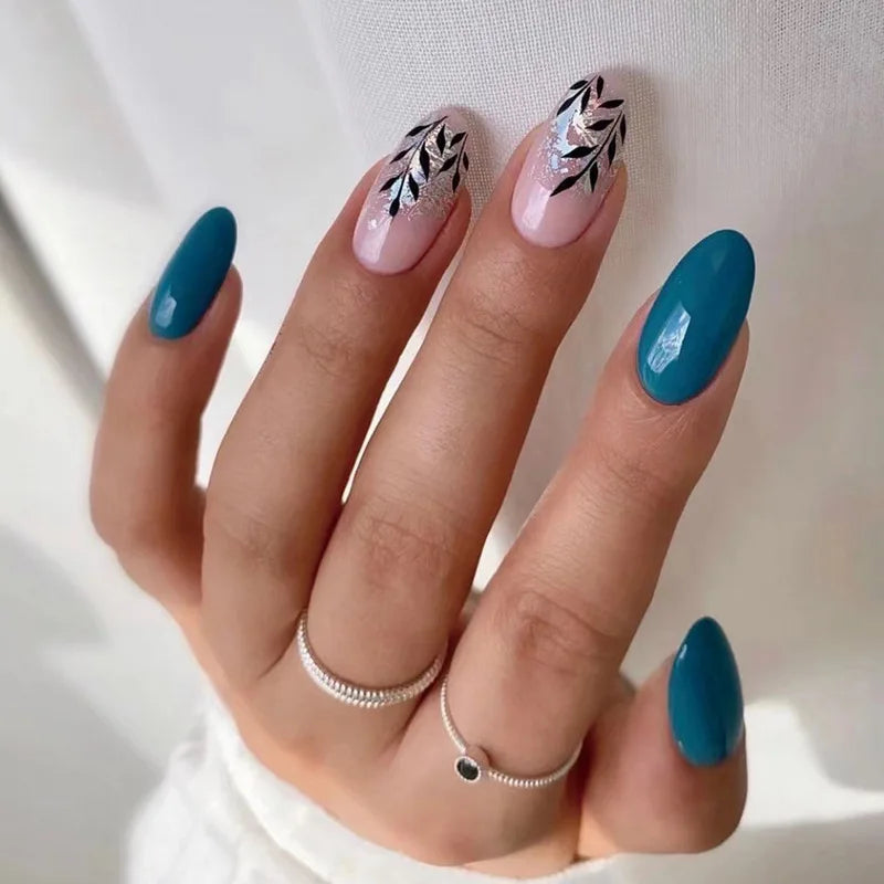 Medium Acrylic Almond Fake Nails – Removable Press-On, French Style, Europe/USA Design