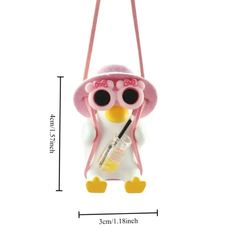 2-Piece Pink Duck Hat Car Mirror Pendant – Swing Decoration for Vehicles
