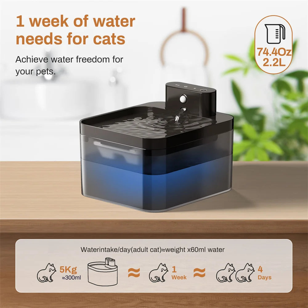 Automatic Cat Water Fountain – 2.2L, Wireless Charging, Motion Sensor, for Cats & Dogs