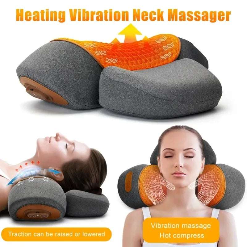 Electric Neck Massager Pillow – Hot Compress, Heating & Vibration, Cervical & Shoulder Massage, Back Traction