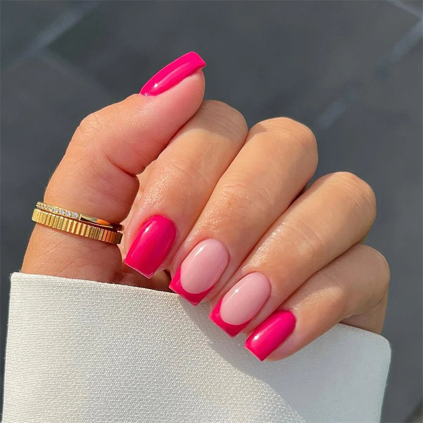 24pcs Wine Red Glitter Gradient Press-On Nails