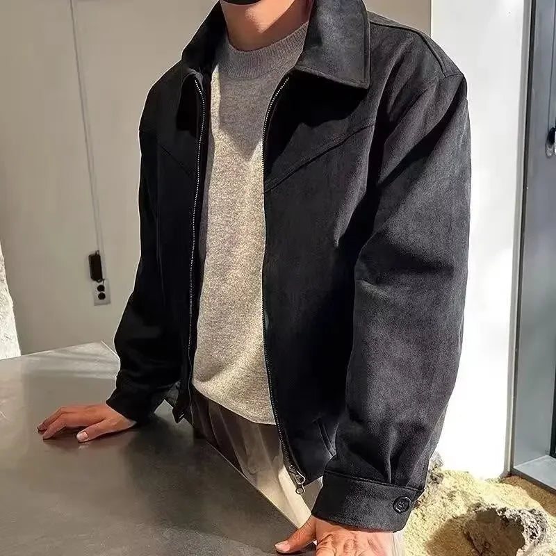 Men's Vintage Leather Jacket – Chamois, Brown Coffee, Cropped Lapel, Autumn/Winter, American Style