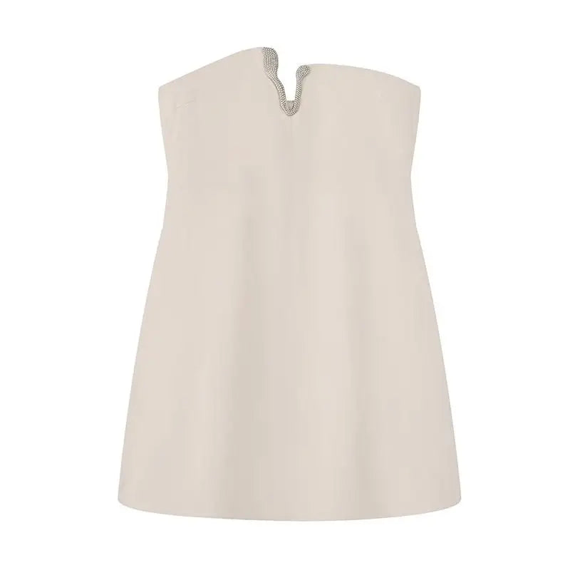 TFMLN Women Strapless Mini Diamond V-Neck Dress