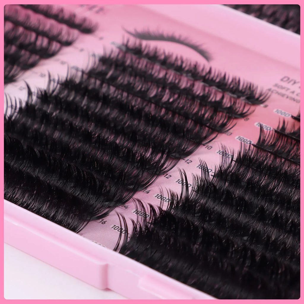 600PCS Eyelash Extensions – Thick Fluffy, 30D/100D, Mixed Length, DIY Cluster Lashes