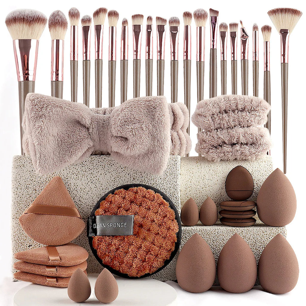 56PCS Makeup Brush Set – Full Face, Eyeshadow Blending, Includes Beauty Sponge, Chocolate Color