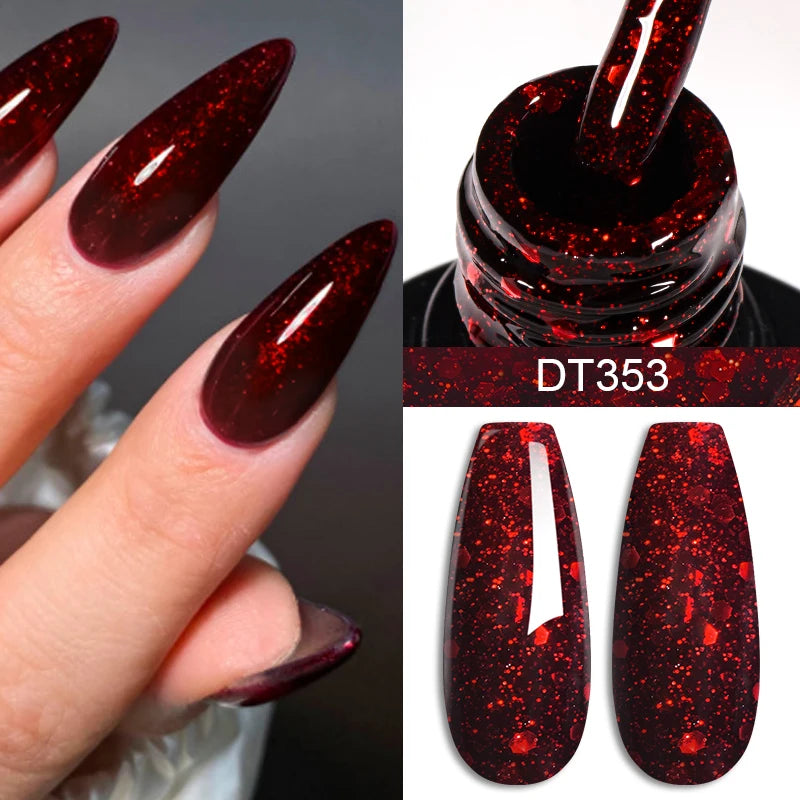 MEET ACROSS 7ml Red Gel Nail Polish – Crystal, Semi-Permanent, UV Soak-Off, Matte Top/Base Coat