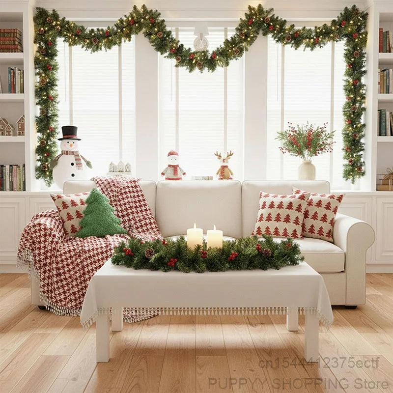 🎀 2.7M Pinecone & Red Berry Christmas Garland – Décor de Noël Élégant
