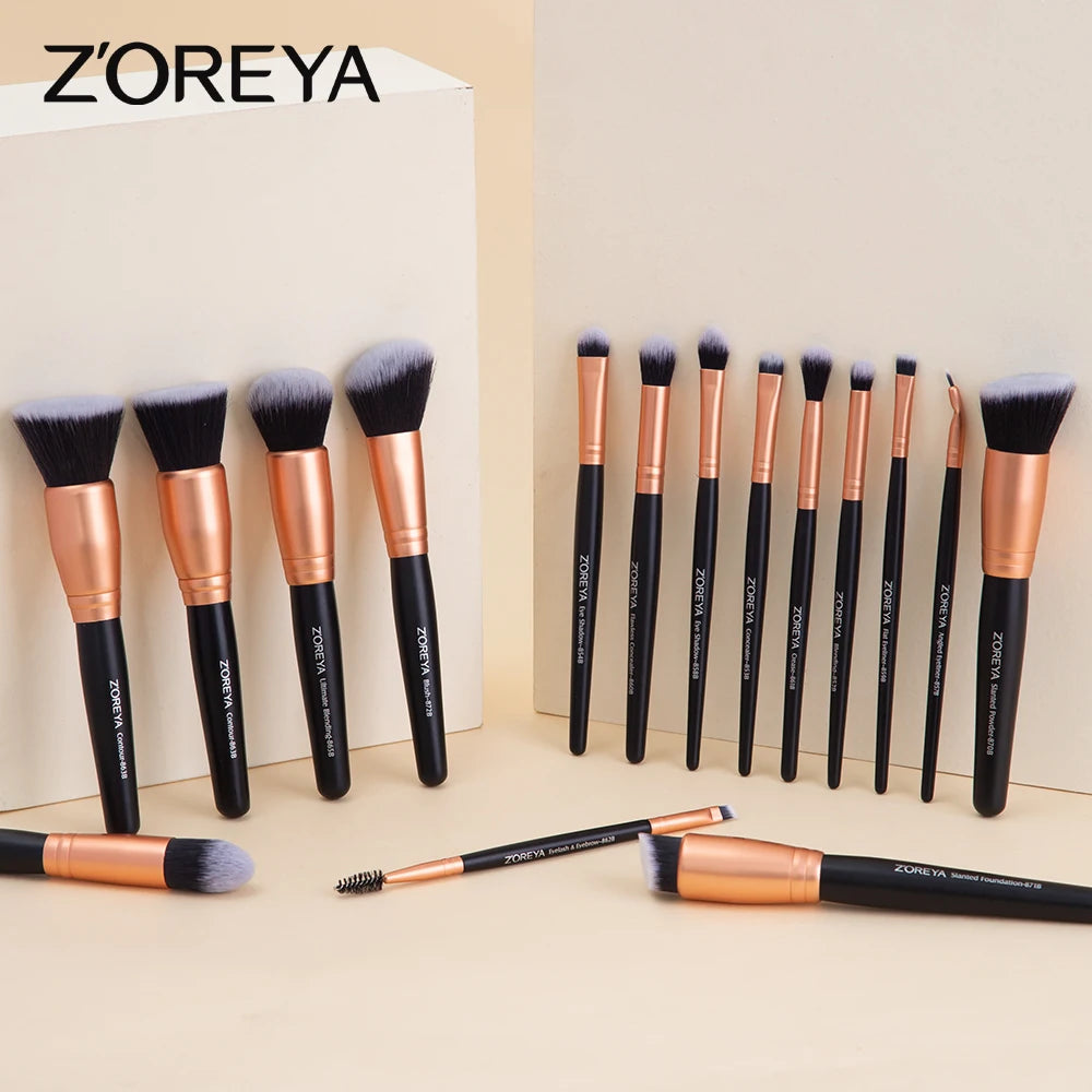ZOREYA 15PCS Makeup Brush Set – Eyeshadow, Foundation, Contour, Lip, Premium Synthetic Kabuki