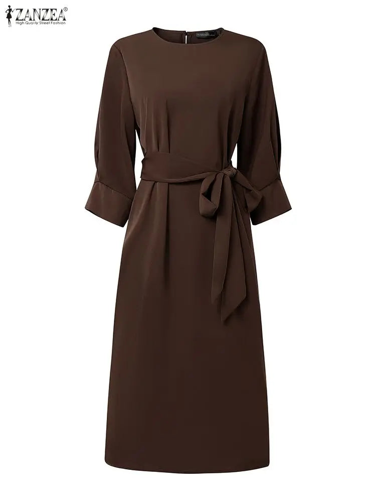 ZANZEA Women’s Autumn Belted Midi Dress