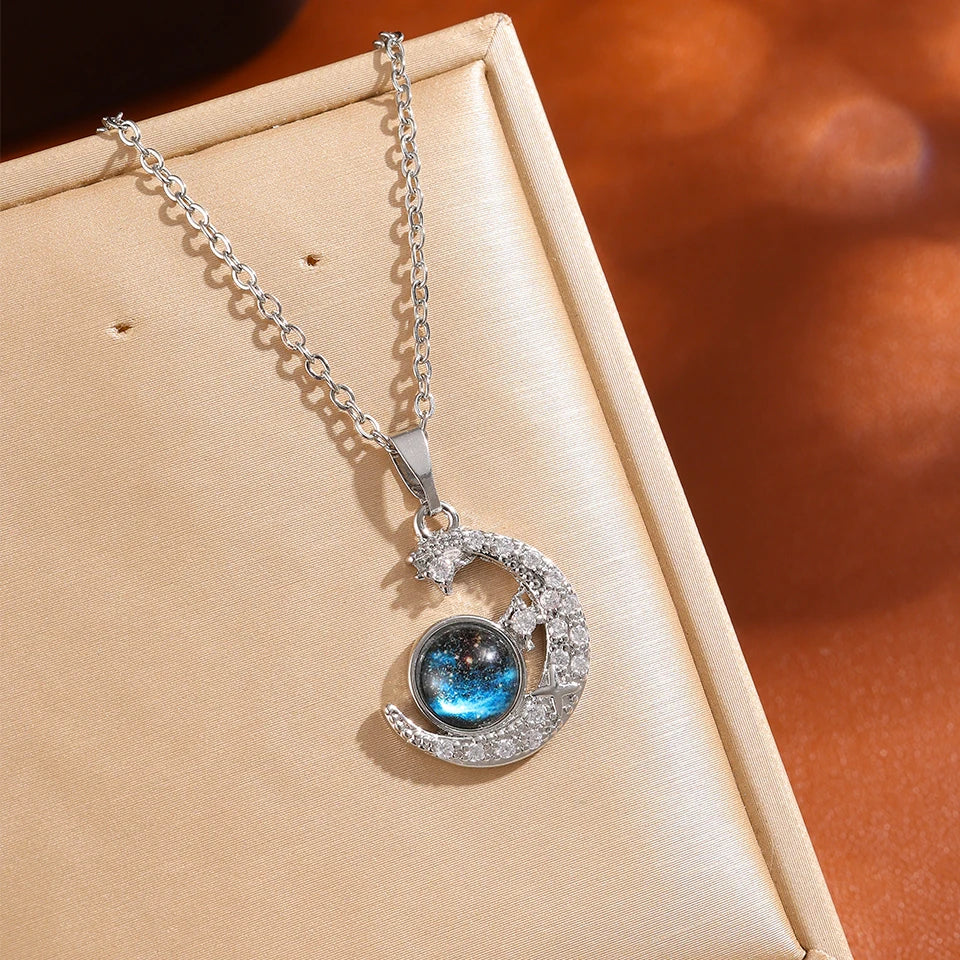 Gold Titanium Steel Star & Moon Astronaut Pendant Necklace